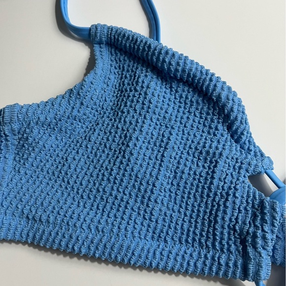 AERIE • NWT Shimmery Crinkle Lace Up Scoop Bikini Top “Blue Spark” - Picture 8 of 15